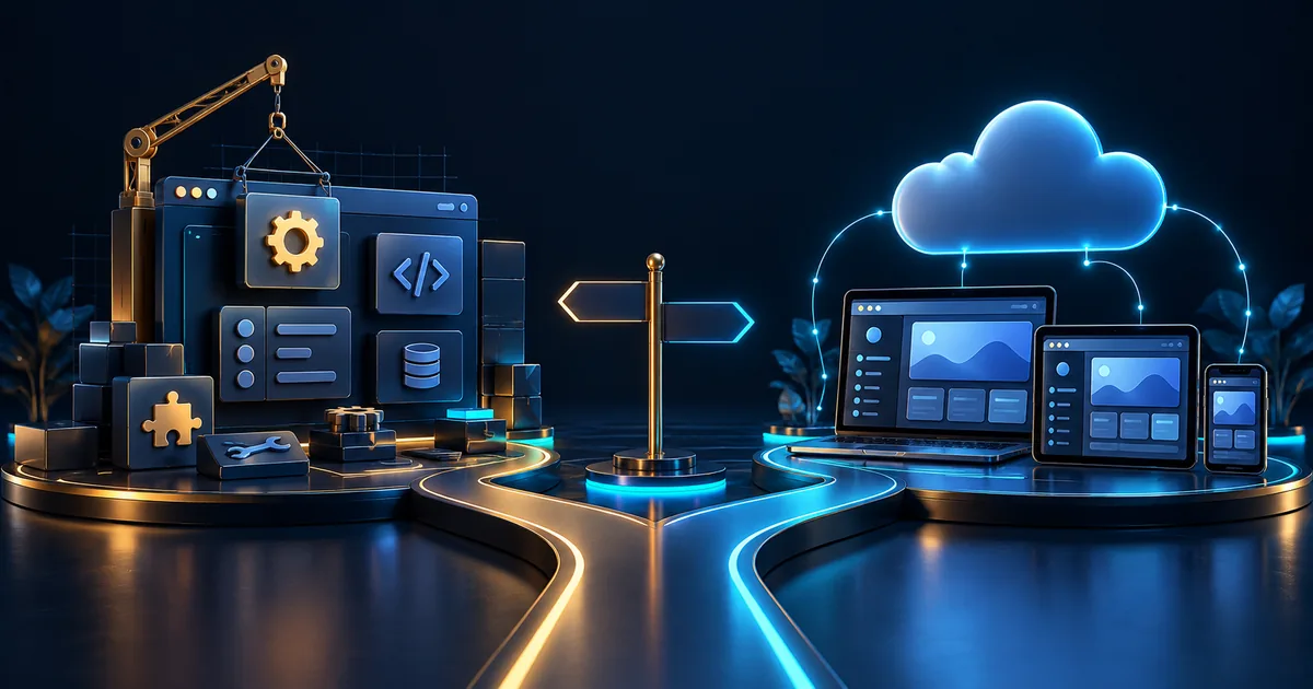 Custom application modules and a cloud-connected service illustrating software delivery options.