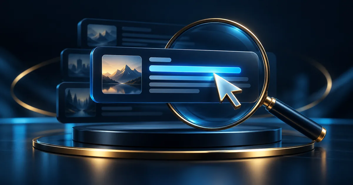 Cursor selecting a relevant result from abstract search cards.