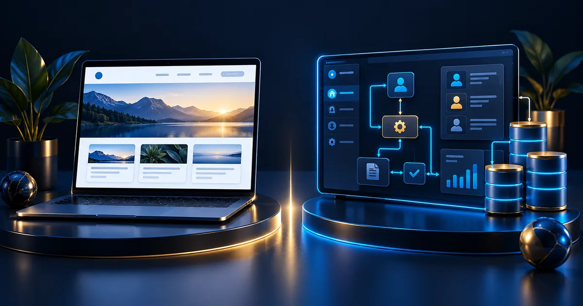 Side-by-side content website and connected application workflow.